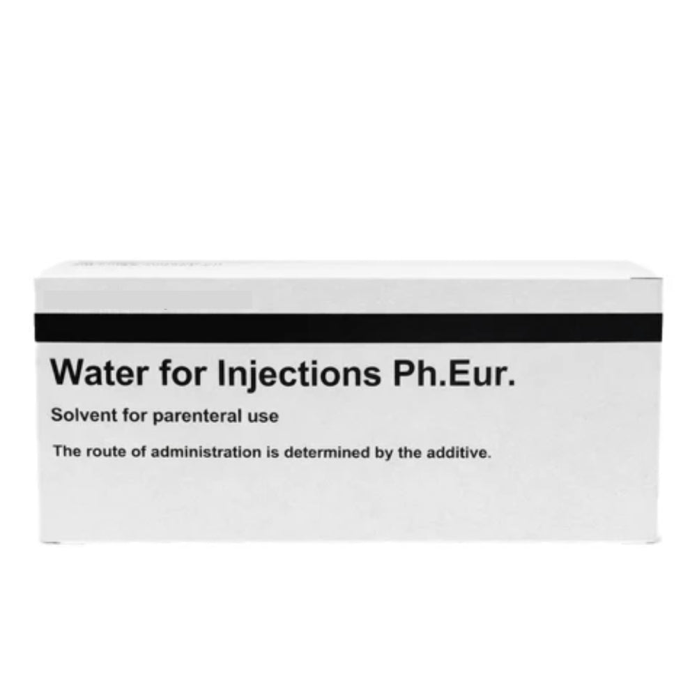 Sterile Water for Injections vial for peptide reconstitution and laboratory preparation applications.